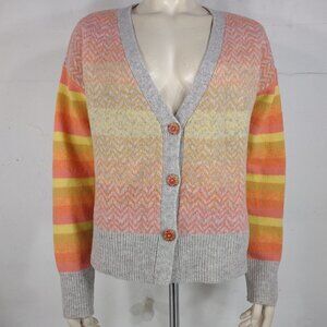 Sundance gray sunset Chevron button front V-Neck cardigan sweater ladies Large